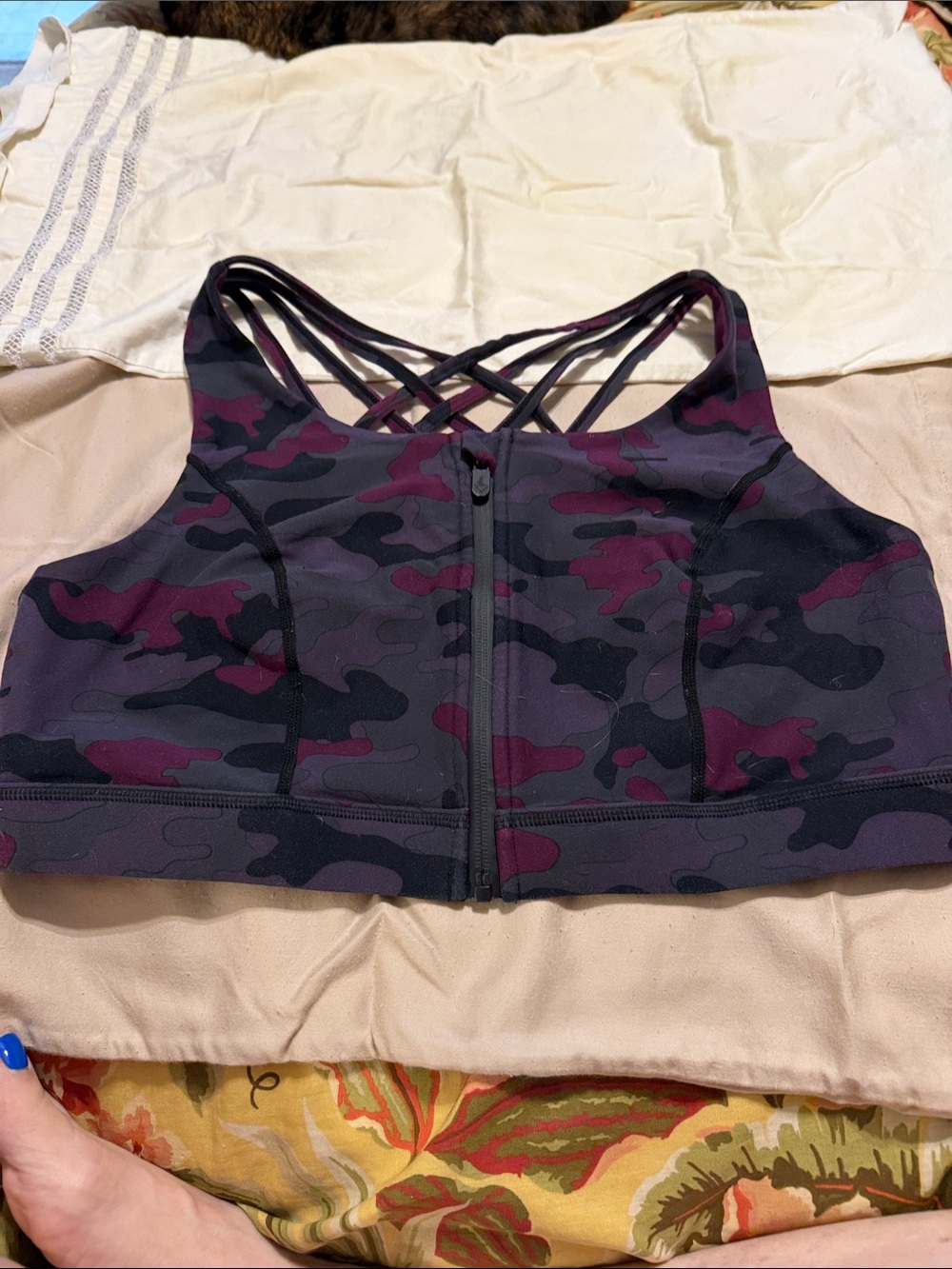 torrid Black & Purple Camo Zip-Front Strappy Sports Bra